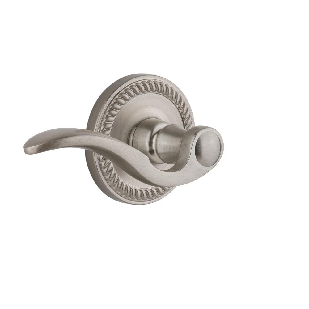 Grandeur by Nostalgic Warehouse NEWBEL Privacy Right Handed Knob - Newport Rosette with Bellagio Lever in Satin Nickel